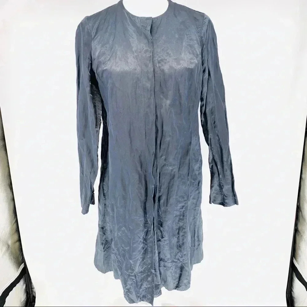 Eileen Fisher steel satin crinkle metallic jacket
